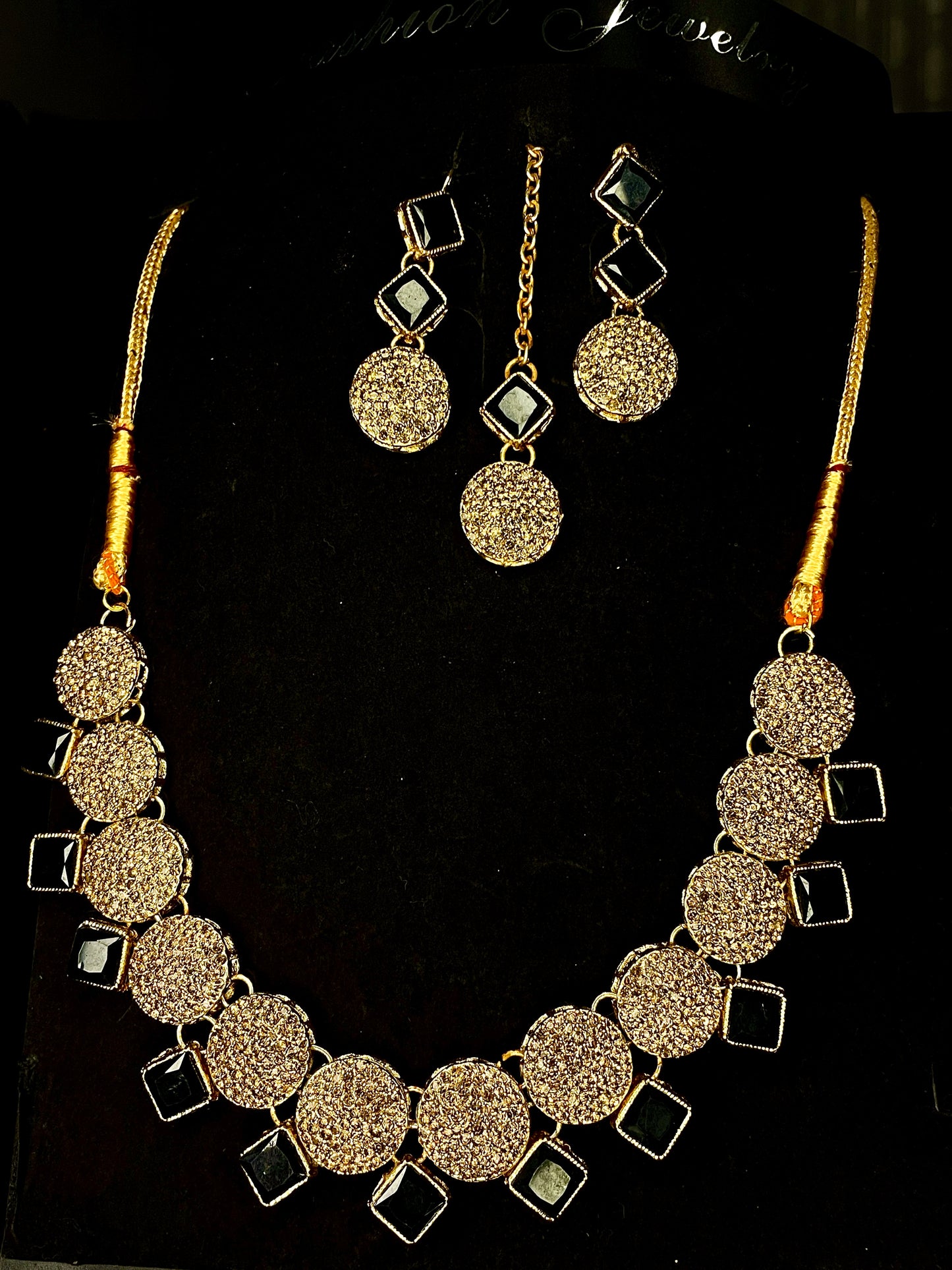 1 Karat Gold With Black Stone Jewellery Set