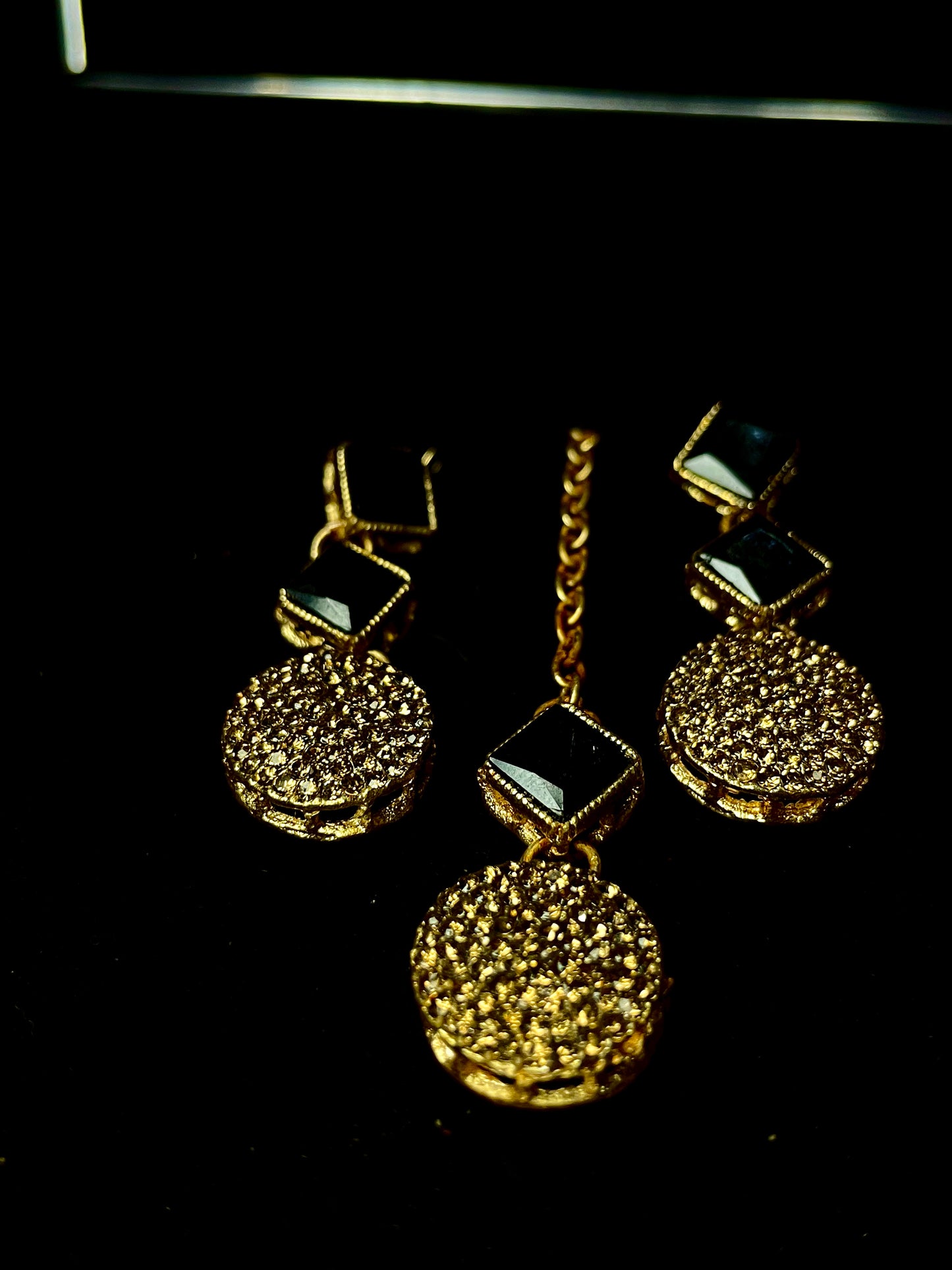 1 Karat Gold With Black Stone Jewellery Set