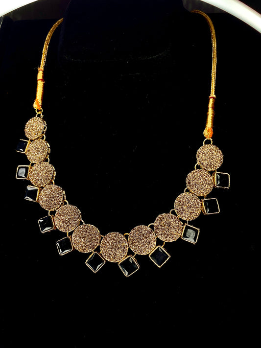 1 Karat Gold With Black Stone Jewellery Set